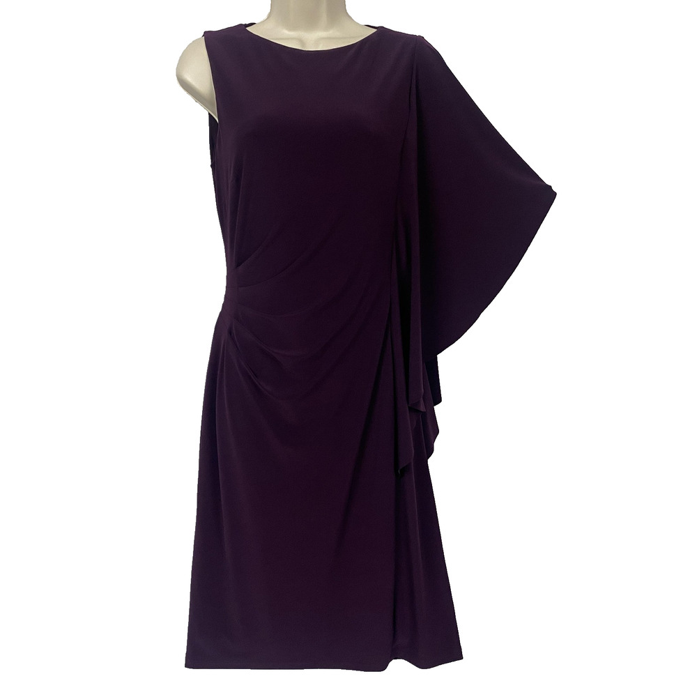 Ralph Lauren Dress‎ Womens 8 Purple Ruched Cape Sheath Evening Cocktail Witchy